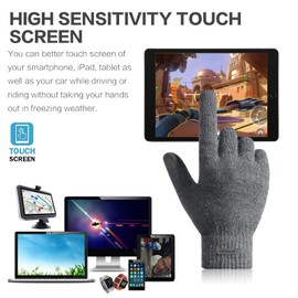 Milduall Winter Warm Gloves, Knitted Touch Screen Gloves Anti-Slip Thermal Cold Proof Mittens with Thickened Elastic Windproof Cuff for Outdoor Cycling Hiking Climbing Bicycle (Dark Grey