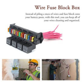 12 V Car Fuse Box 15-Way Wire Fuse Block Box Multi-Circuit Control Box Car Wire Fuse Holder with Relay GTRH