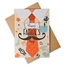 MKHFUW Funny Father's Day Card for Dad ，9.8x6.8 Inch Cool Suit, Hat & Mustache Design Fathers Day Card, Includes Kraft Envelope & Sealing Sticker