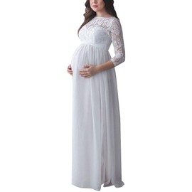 Loalirando Elegant Women's Maternity Dress Maxi Lace Dress Party Pregnancy Maternity Photography Dress, White