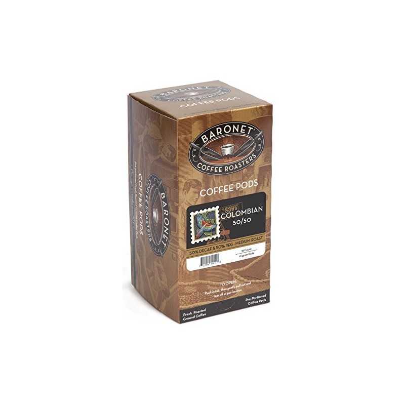 Baronet Coffee Pods [50/50 Decaf Colombian-54 Pods] Single Cup Use,
