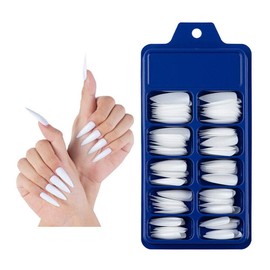 Amni 100 x Natural Look False Nail Tips 10 Sizes Matte Full Cover Long Stiletto/Pointy Fake Nails Art Manicure UK (WHITE POINTY NAILS)