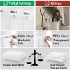 YellyHommy No Hook Shower Curtain with Snap in Fabric Liner