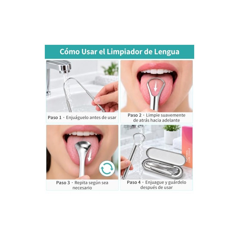 Janety Limpiador de Lengua de Acero Inoxidable, Set de 4