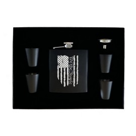 Rogue River Tactical USA American Flag We The People Constitution Stainless Steel Hip Flask Premium Boxed Gift Set Matte Black, Makes a Great Gift For Him, Dad, Father