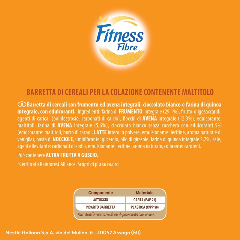 FITNESS Fiber Honey Barrette Cereali Integrali gusto Miele, 24 Barrette