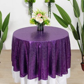 AMZLOKAE Sequin Tablecloth Round 72'' Purple Table Overlay Glitter Table Cloths for Parties Birthday Banquet Decoration/Dining Room/Thanksgiving Table Decor