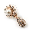 Clear Diamante Simulated Pearl 'Flower' Drop Earrings In Gold Plating