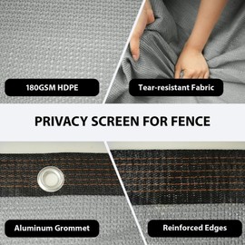 Vandham 4×50FT Fence Privacy Screen, Heavy Duty 180GSM Fabric Privacy Fencing, 90% Blockage, Outdoor Wind Blocker, Fence Covering Privacy for Porch, Backyard, Deck, Patio - Gray