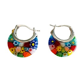 Murano Style Glass Hoop Earrings for Women Multicolored Dry Flower Moon Earrings Classic Stainless Steel Gift for Her (Multicolor-3)
