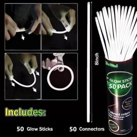 YOFOBU Glow Sticks Bulk Light Up Bracelet Glow Necklaces with Connectors 50ct 8" Glowsticks Neon Party Supplies for Valentine's Day 4th of July Wedding Birthday Carnival (White)