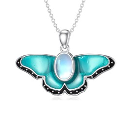 OUTANG Butterfly Necklace for Women 925 Sterling Silver Moonstone Green Butterfly Animal Pendant Ladies Jewelry Gifts