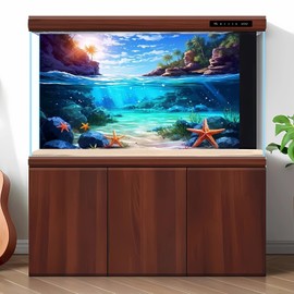 2 Pack Underwater World Theme Aquarium Background Tropical Fish Turtle Shark Starfish Coral Reef Terrarium Backdrop Blue Sky Seashore Fish Tank Background Undersea Landscape Wallpaper 36x18in