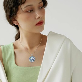 KQF Owl Necklace for Women Sterling Silver Moonstone Life of Tree Pendant Necklace Owl Jewelry Gifts for Women