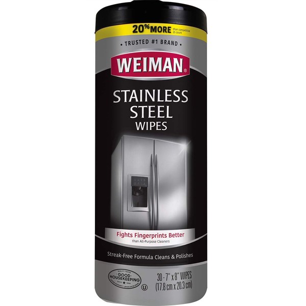 Weiman Stainless Steel Wipes - Removes Fingerprints, Residue, Water Marks and Grease From Appliances - Works Great on Refrigerators, Dishwashers, Ovens, Grills - 28 Count - Packaging May Vary