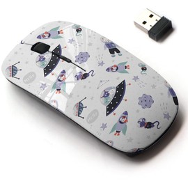 2.4G Wireless Mouse with Cute Pattern Design for All Laptops and Desktops with Nano Receiver - Space Animals Cute Cartoon
