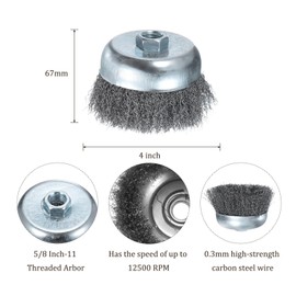 Kozelo Wire Cup Brush for Grinder - [4 Inch] Coarse Crimped for Paint Stripping Cleaning Rust Duty Conditioning, 5/8 Inch-11 Threaded Arbor, Silver Tone