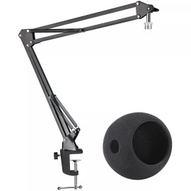 SUNMON Mic Stand with Foam Windscreen For Blue Snowball, Suspension Boom Scissor Arm...