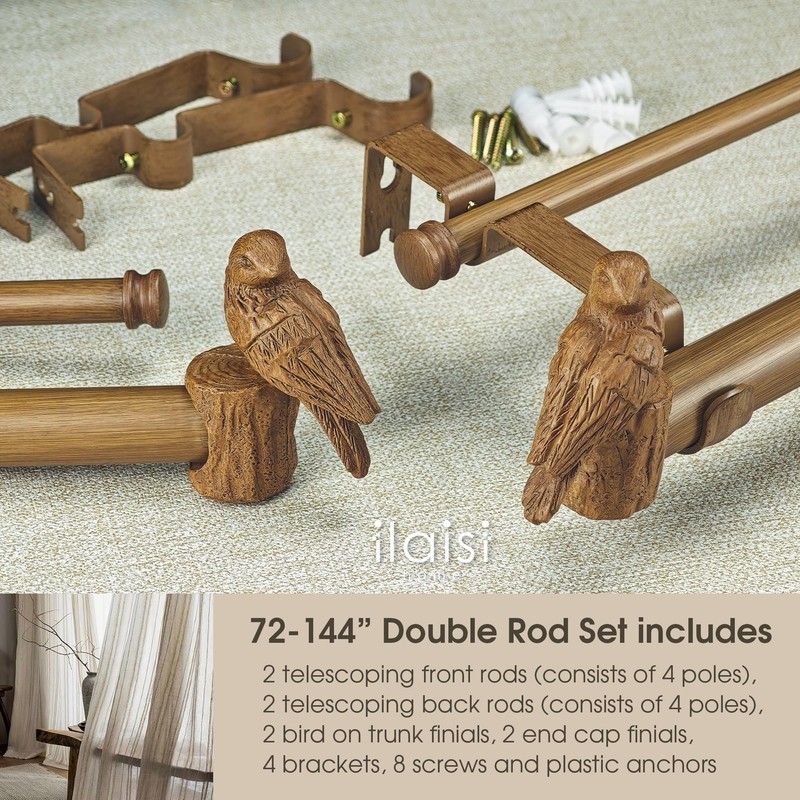 ILAISIHOME 1-1/8 Inch Diameter Faux Wood Curtain Rod with Bird
