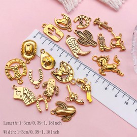 80pcs Western Cowboy Themed Charms Set - Zinc Alloy 3D Miniature Cowboy Hat, Horse, Boot Shoe Charms for DIY Jewelry Making, Keychain Crafts Accessory Tools -Durable, Versatile, and Perfect for Creative Projects (Golden)