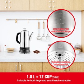 Happybuy 12-Cup Electric Coffee Percolator with Stainless Steel Construction, Heat-Resistant Handle, Keep Warm Feature, Quick Brewing, and Easy-Pour Spout, Silver