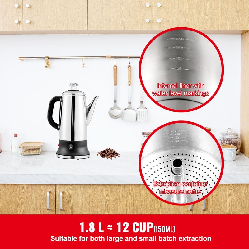 Happybuy 12-Cup Electric Coffee Percolator with Stainless Steel Construction, Heat-Resistant