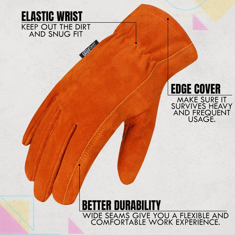 Escort Tools® Heavy Duty Leather Gardening Work Gloves, Thorn Proof,