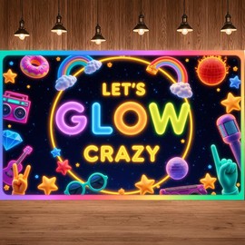 Neon Let's Glow Crazy Themed Backdrop Decorations Glow in The Dark Photography Background Sleepover Graffiti Splash Paint Banner Party Supplies Decor Photo Booth Background for Adults Kids Birthday