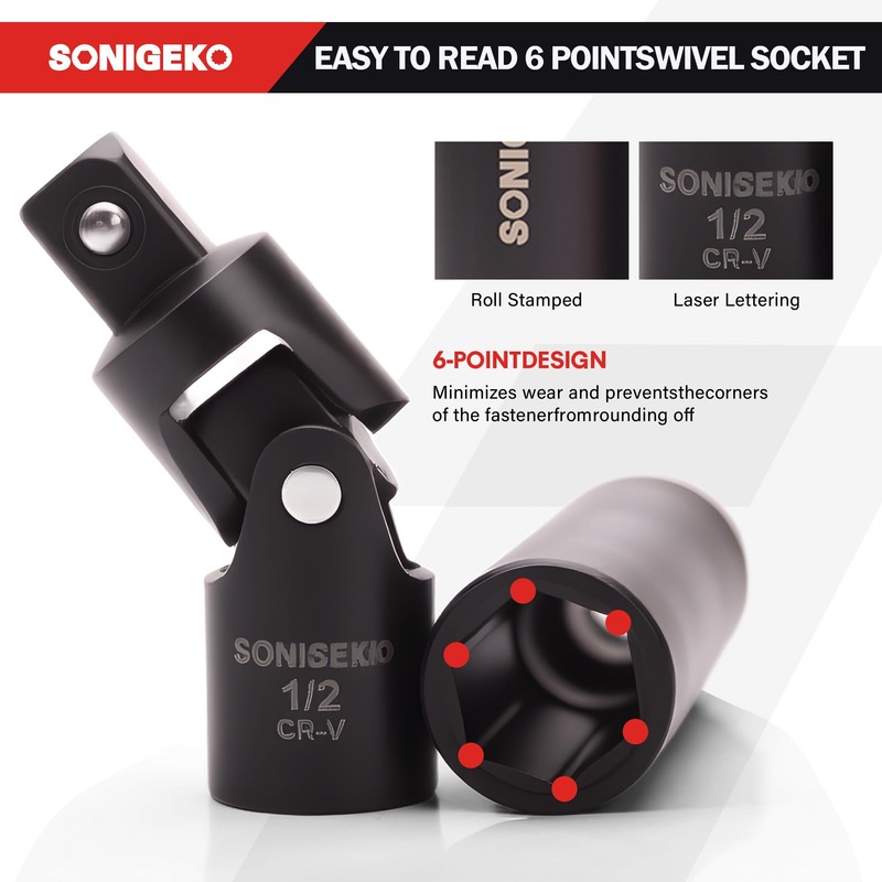 SONIGEKO Socket Set 1/2" Drive Impact Socket Set,19-Piece 6 Point