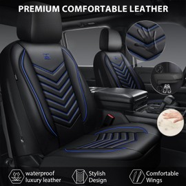 CAR PASS 3D Foam Faux Leather Car Seat Covers Full Set, Waterproof Leather Seat Cover for Cars, Luxury Universal Fit for SUV Truck Sedan Automotive, Armrest Airbag Compatible Anti-Slip, Black and Blue