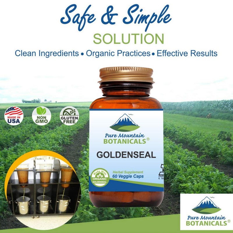 Pure Mountain Botanicals Goldenseal Capsules - Kosher Vegan Caps with
