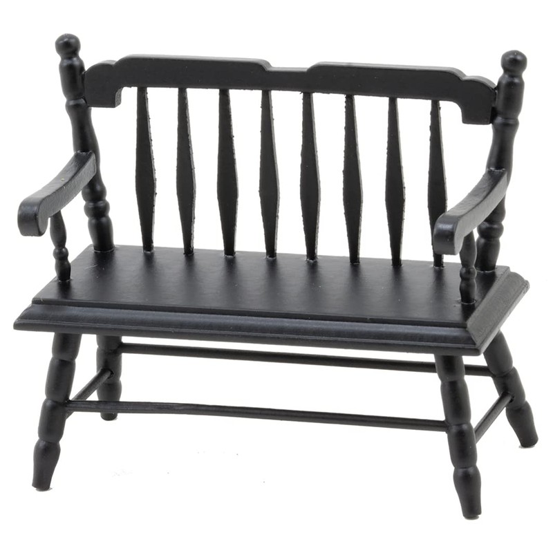Dollhouse Miniature Deacon Bench (Black)