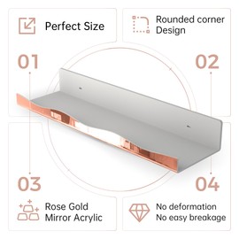 YMVV 15.7 in Large Rose Golden Reflective Acrylic Mounted Floating Shelf, Perfume Organizer Shelf, Modern Bathroom Storage Toy Display Organizer Decor 4 Pack