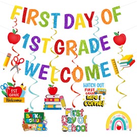 First Day of 1st Grade Banner Decorations, Back to School 1st Grade Supplies, Welcome Back to 1st Grade Banner, Back to School Decorations, 1st Grade Classroom Decorations(Pre-assembled)