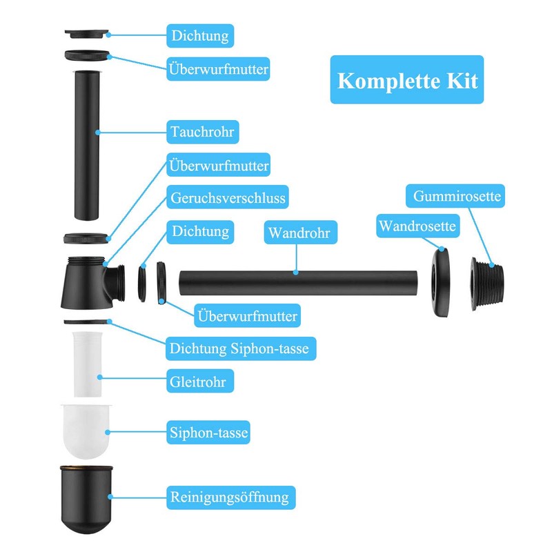 Keymark Siphon Black Cup Siphon for Sink and Washbasin, Brass