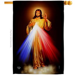 Jesus Divine Misericordia House Flag Religious Faith Hope Grace Peace Dove Christian Religion Easter Small Decorative Gift Yard Banner Double-Sided Made In USA 28 X 40