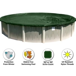 Supreme Winter Pool Cover for 12' Round Above Ground Swimming Pools | Green/Black | Easy to Install, UV Protected, and Durable | Includes: 4' Overlap Material, Cable, Winch, and Warranty