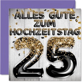 Stuff4 25th Wedding Anniversary Card Love - Black Gold Glitter Balloons - 25 Anniversary Card Wedding Anniversary Gifts for My Husband My Wife Wife 145mm Congratulations Cards