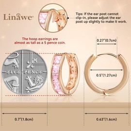 Linawe Pink Cubic Zirconia Earrings Studs, Rose Gold Hoop Earrings for Women Trendy, Flat Back Helix Moissanite Earrings, Cute Small Huggie Earrings, Cartilage Cuff Ear Piercing