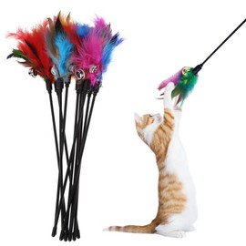 JUGUTA 12 Piece Cat Toy with Feathers, Feather Rod, Interactive Cat Toy Set for Kittens and Cats, Cat Toy