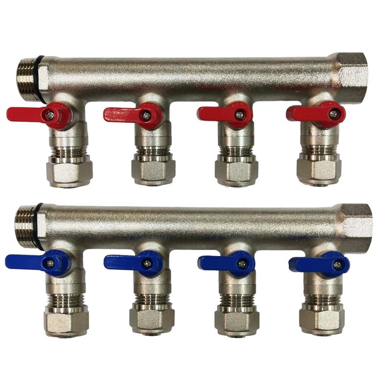 1" 4-Loop/Port Ball Valve Brass Pex Manifold for 1/2"" Pex