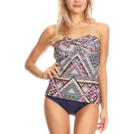 ToBeInStyle Traje de baño acolchado de una pieza para mujer, Tankini de cruz fruncida: étnico geo, 10