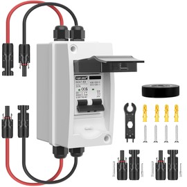 YQBYJING Solar Panel Disconnect Switch 32 Amp 4 Holes DC AC Miniature Circuit Breaker 500V 2 Poles with PV Connector and IP65 Waterproof UV-Proof Box for Outdoor Solar PV Homes Battery