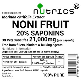 Nutrics® 50g Noni Fruit Extract Powder - 20% Saponins 30:1 Morinda Citrifolia Extract - 100% Pure - Free from Fillers, Binders & Bulking Agents Vegan