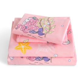 LONAVA Full Sheet Set Kids - Mermaid 4 Pieces Soft Cute Microfiber Bed Sheet for Boy Girls Teens, Oeko Texted Breathable Cooling Fabric & Deep Pocket Full Elastic Sheets