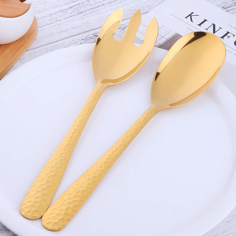 BISDARUN Gold 2 Piece Salad Servers Salad Serving Set Stainless