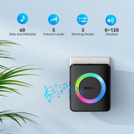 TECKNET Wireless Doorbell with 2 Receivers 2 Push Buttons, IP65 Waterproof Twin Door Bells Wireless Cordless with RGB Flash, 400M/1300ft Long Range Plug in Door Bell with 60 Chimes & 5 Volume Levels