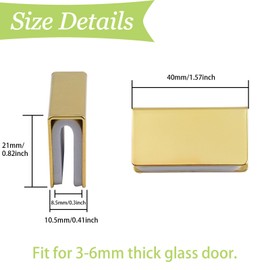 UFURMATE Non Magnetic Latch Clamp, 8Pcs Adjustable Frameless Glass Clip Magnetic Door Touch Clamp Rectangular Metal Glass Door Clamps, Glass Cabinet Latch Clamp for 3-6mm Thick Glass Door (Gold)