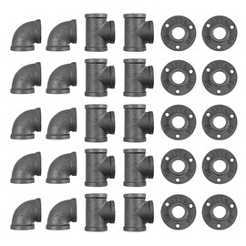 Niubid 30 Pack 3/4 Inch Cast Iron Pipe Fittings (10 Elbows, 10 Tees, 10 Flange), DIY Steampunk Industrial Vintage Style.