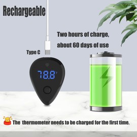 Carefree Fish Aquarium Rechargeable Thermometer Cordless Human Sensor Switch Fish Tank Thermometer Overtemperature Sound Alarm ±1℉（Power Adapter and Charging Cable not Included）